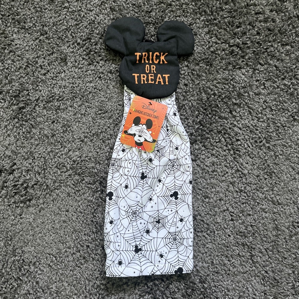 Disney Mickey Mouse Halloween kitchen towel button loop hanging spider webs